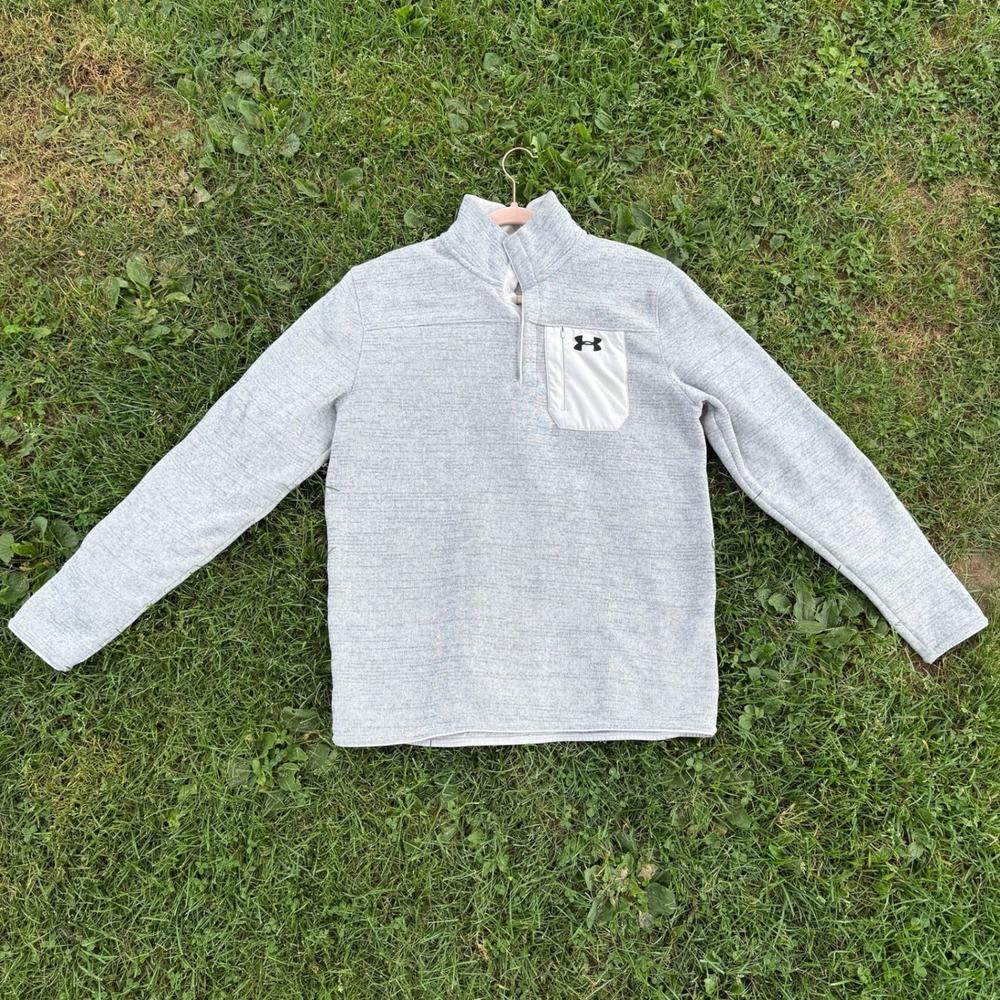 Under Armour ColdGear Fleece Pullover Large Gray Quarter Snap Mock Neck Sweater
